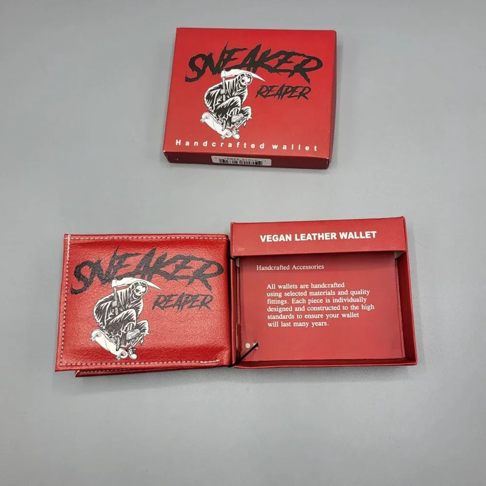 Sneaker Reaper Skateboarding Vegan Leather Handcrafted Wallet Red & Black